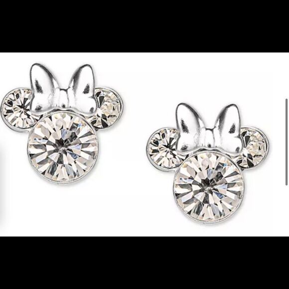 NWT Minnie Mouse Clear Crystal Stud in Sterling Silver with Bonus Trinket Box - Picture 4 of 7